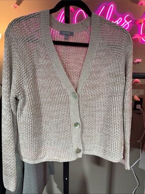 Habitat Light Beige Open-Knit V-Neck Button Cardigan NWOT